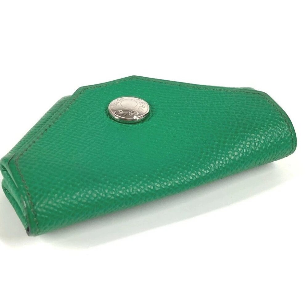 HERMES Levainquatre Verso Coin Case Wallet coin purse Leather Green/Navy - Picture 6 of 9